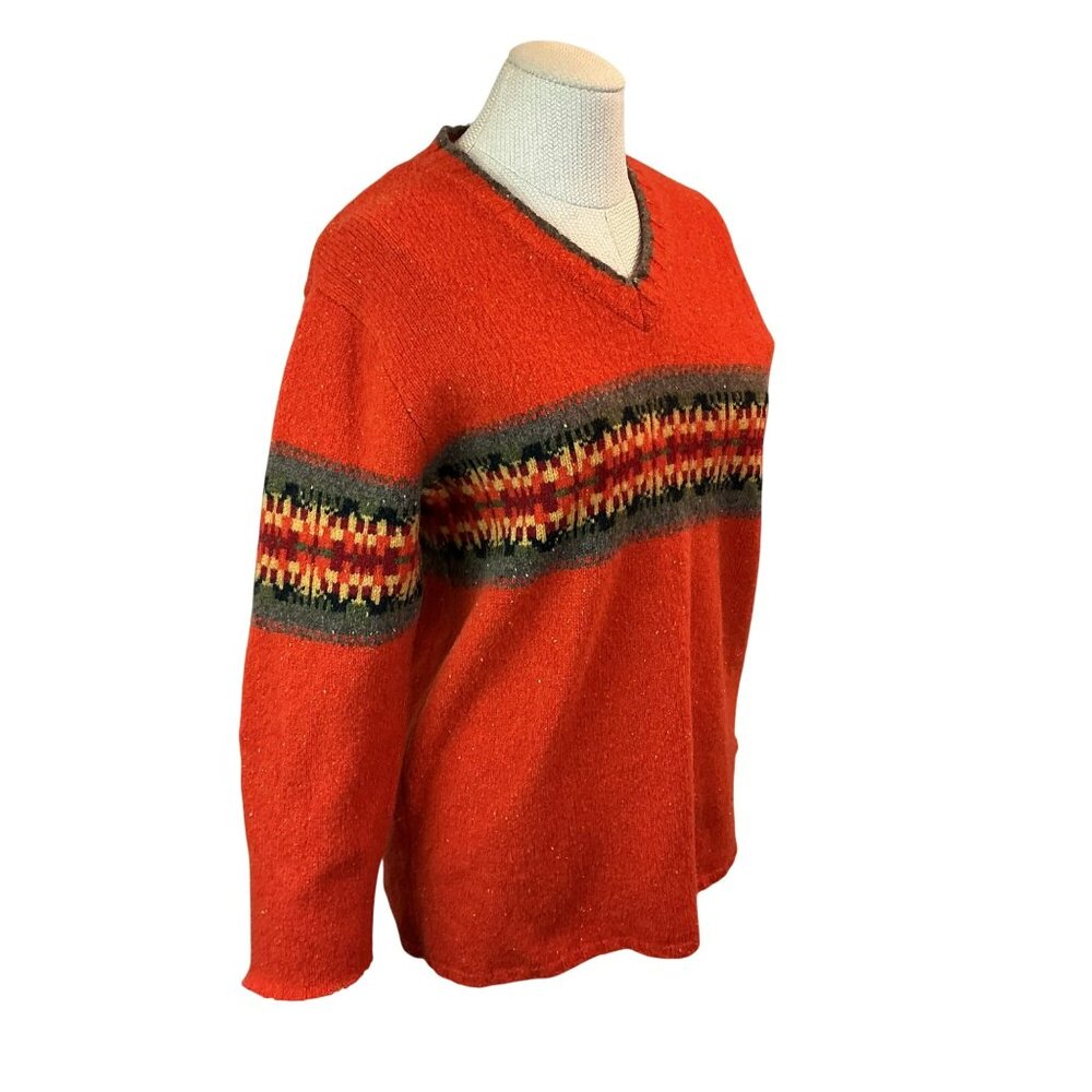 Eddie Bauer 100% Lambswool Fair Isle V-Neck Sweater Womens Medium - Picture 6 of 11